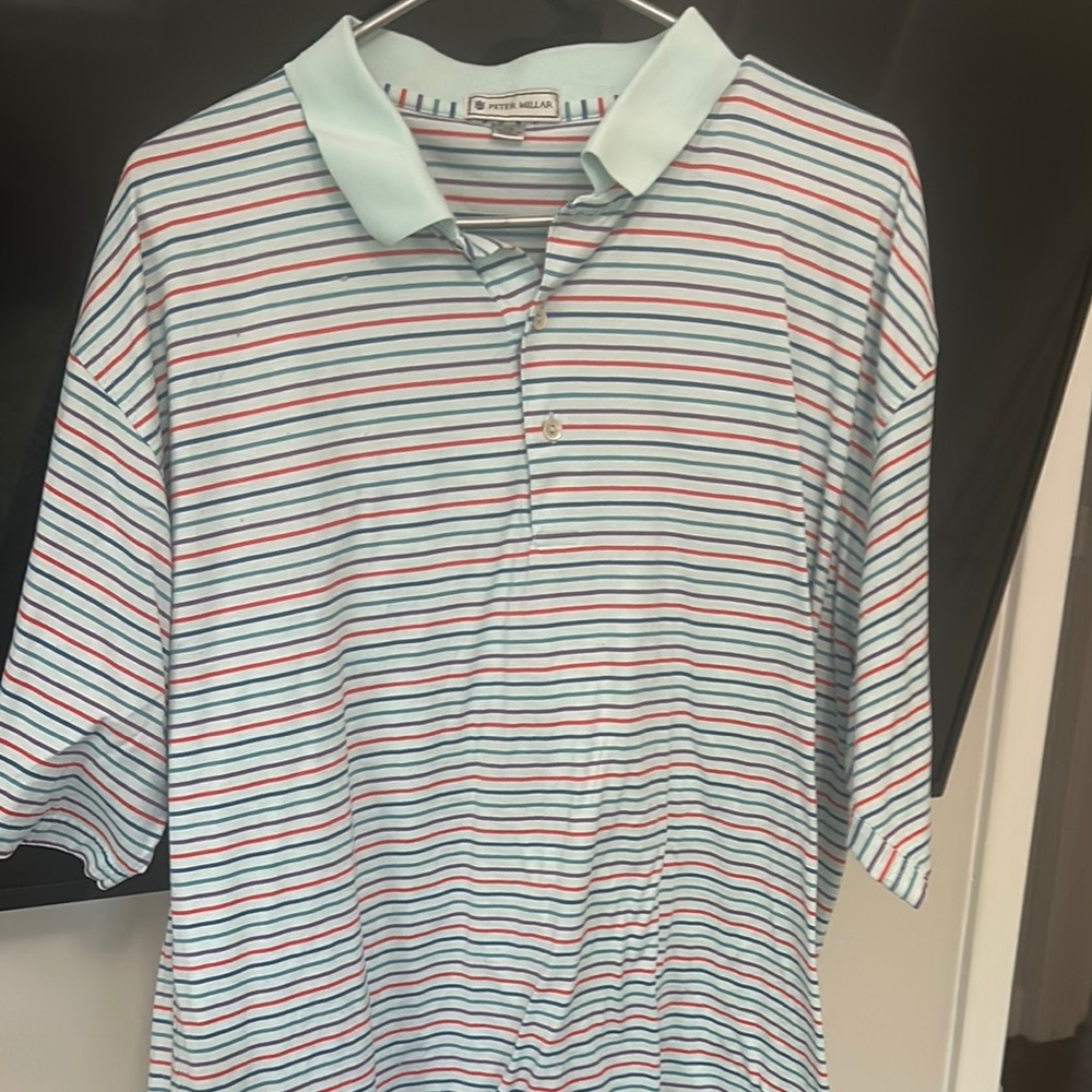 Peter Millar Polo Shirt Blue, Purple and Red Striped Design